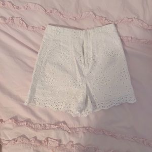 White Zara High Waisted Eyelet Shorts